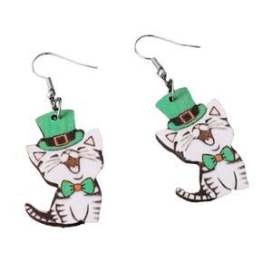 St Patrick's Day Cat Drop Earrings